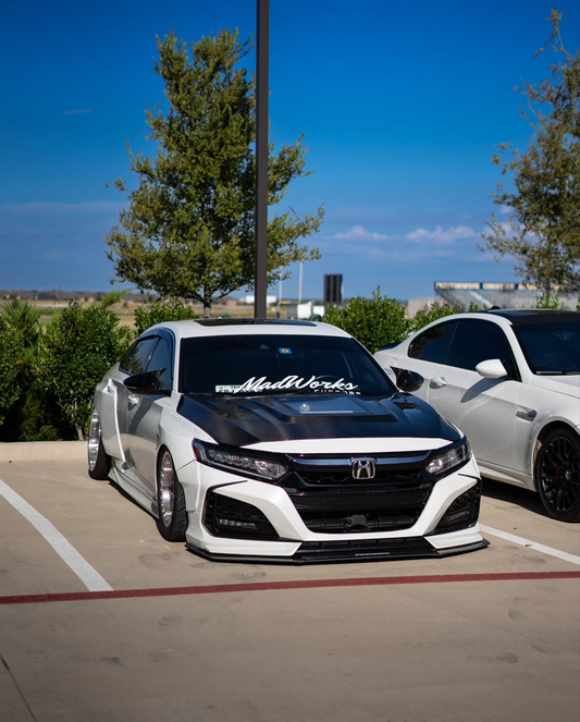 Honda Accord 10th Gen 2018 2019 2020 2021 2022 with Aftermarket Parts - V1 Clearview Glass Hood Bonnet Carbon Fiber / FRP from CMST Tuning