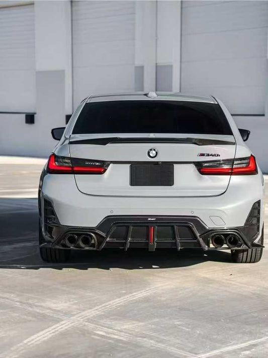 BMW 3 Series 330i M340i G20 G21 LCI 2023 2024 (fitment for 330i requires M-Sport package bumper) with Aftermarket Parts - Rear Diffuser Pre-preg Carbon Fiber / FRP from CMST Tuning