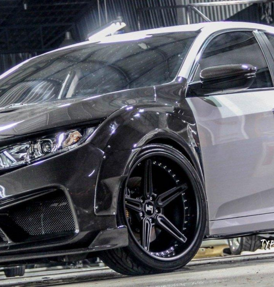 Honda Civic 10th Gen FC1 FC2 FC5 FC6 2016-2021 & Civic 10th Gen FC3 FC4 FK7 2017-2021 with Aftermarket Parts - Widebody Fenders & Wheel Arches Carbon Fiber / FRP from CMST Tuning