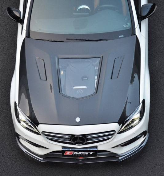 Mercedes Benz C-Class C43 C400 C300 W205 2015-2021 Sedan & C-Class C43 C300 W205 2016-2022 Coupe Convertible (suitable for both pre-facelift and facelift) with Aftermarket Parts - V1 Style Carbon Fiber / FRP Hood from CMST Tuning