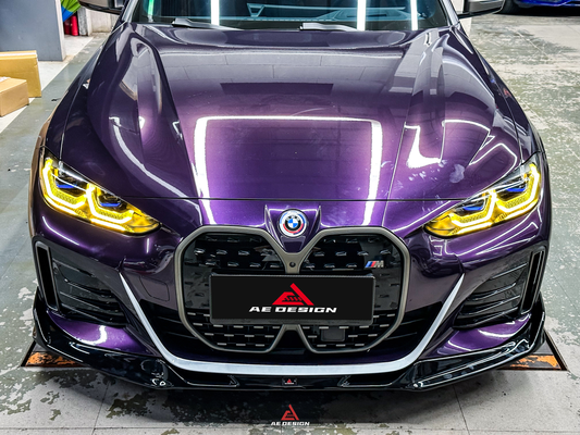 BMW I4 M50 / e Drive 40 (with M-package bumper, does not fit base model) I4 M50 / e Drive 40 & 4 Series Gran Coupe M440i 430i (with M-package bumper, does not fit base model) G26 2022 2023 2024 with Aftermarket Parts - AE Style Front Lip Carbon Fiber / ABS from ArmorExtend