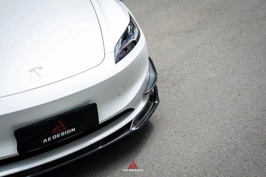 Tesla Model 3 Highland 2024-ON with Aftermarket Parts - AE Style Front Canards Carbon Fiber from ArmorExtend