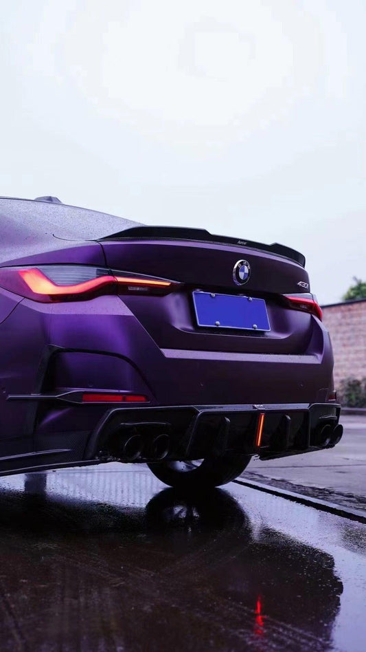 BMW I4 M50 / e Drive 40 (with M-package bumper, does not fit base model) G26 2022-ON & 4 Series Gran Coupe M440i 430i (with M-package bumper, does not fit base model) G26 2022-ON with Aftermarket Parts - Rear Spoiler Pre-preg Carbon Fiber from Karbel Carbon