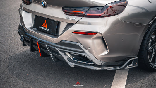 BMW 8 Series M850i 840i (With M-Package Bumper) G14 G15 G16 2018 2019 2020 2021 2022 2023 2024 with Aftermarket Parts - AE Rear Diffuser & Canards Carbon Fiber from ArmorExtend