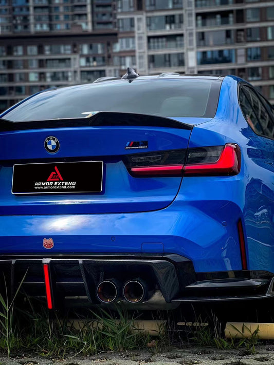 BMW M3 G80 G81 2021 2022 2023 2024 & M4 G82 G83 2021 2022 2023 2024 with Aftermarket Parts - AE V2 Style Rear Diffuser & Canards Carbon Fiber from ArmorExtend