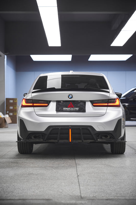BMW 3 Series 330i (With M-Package Bumper, does not fit base model) M340i G20 G21 LCI 2023 2024 with Aftermarket Parts - Plustic Style Rear Diffuser & Canards ABS from ArmorExtend