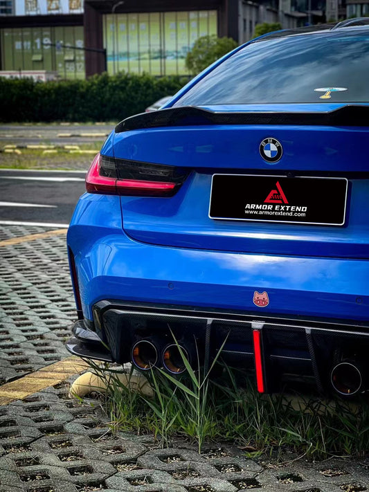 BMW M3 G80 G81 2021 2022 2023 2024 & M4 G82 G83 2021 2022 2023 2024 with Aftermarket Parts - AE V2 Style Rear Diffuser & Canards Carbon Fiber from ArmorExtend