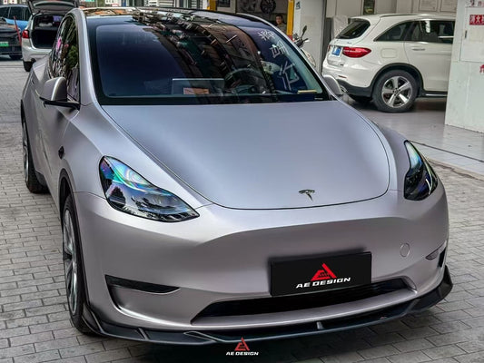 Tesla Model Y 2020 2021 2022 2023 2024 with Aftermarket Parts - AE Style Front Lip Carbon Fiber from ArmorExtend