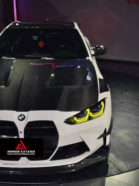 BMW M3 G80 G81 2021 2022 2023 2024 & M4 G82 G83 2021 2022 2023 2024 with Aftermarket Parts - AE Style Front Canards Carbon Fiber from ArmorExtend