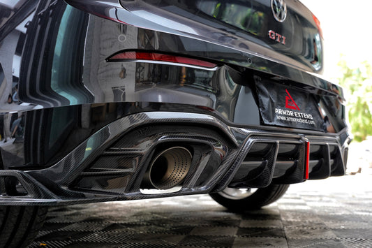 Volkswagen GTI & R-line MK8 2022 2023 2024 with Aftermarket Parts - AE Rear Diffuser Carbon Fiber from ArmorExtend