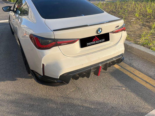 BMW M3 G80 G81 2021 2022 2023 2024 & M4 G82 G83 2021 2022 2023 2024 with Aftermarket Parts - AE V2 Style Rear Diffuser & Canards Carbon Fiber from ArmorExtend