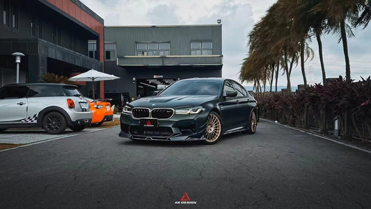 BMW M5 / M5C F90 Pre-LCI 2018 2019 2020 & M5 / M5C F90 LCI 2021 2022 2023 2024 With Aftermarket Parts - AE Lower Lip & Middle Lip Carbon Fiber from ArmorExtend