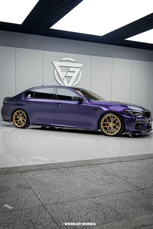 BMW M5 / M5C F90 Pre-LCI 2018 2019 2020 & M5 / M5C F90 LCI 2021 2022 2023 2024 With Aftermarket Parts - AE Lower Lip & Middle Lip Carbon Fiber from ArmorExtend