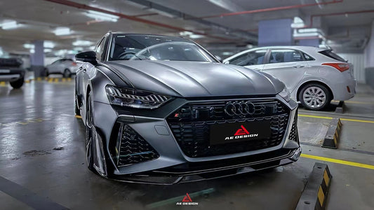Audi RS6 C8 2020 2021 2022 2023 2024 & RS7 C8 2020 2021 2022 2023 2024 with Aftermarket Parts - AE Front Lip Pre-Preg Carbon Fiber from ArmorExtend