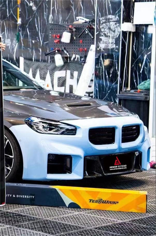BMW M2 / C G87 2023 2024 & 2 Series 230i M240i G42 2022 2023 2024 with Aftermarket Parts - AE Style Hood Bonnet Double-sided Carbon Fiber from ArmorExtend