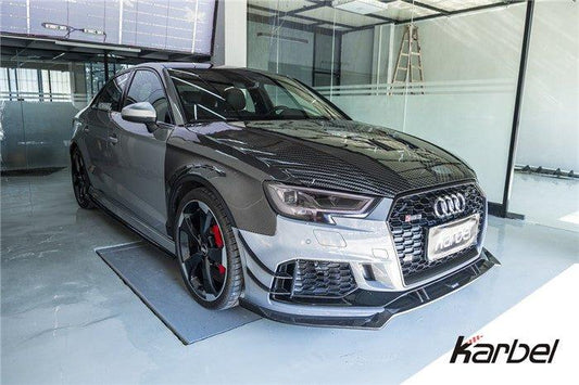 Audi S3 A3 8V.5 2015 2016 2017 2018 2019 2020 & RS3 8V.5 2018 2019 2020 With Aftermarket Parts - Front Fenders Pre-preg Carbon Fiber from Karbel Carbon