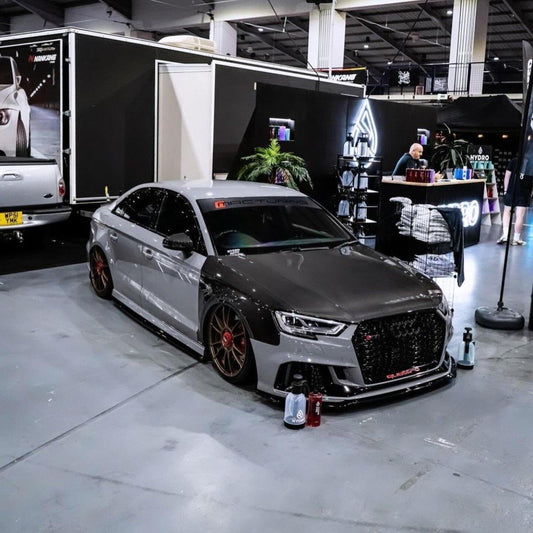 Audi S3 A3 8V.5 2015 2016 2017 2018 2019 2020 & RS3 8V.5 2018 2019 2020 With Aftermarket Parts - Front Fenders Pre-preg Carbon Fiber from Karbel Carbon
