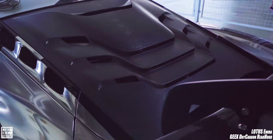 Lotus Emira 3.6 V6 2.0 Four-cylinder 2022-ON with Aftermarket Parts - Track Version Style Rear Window Delete Louvers Hood Dry Pre-preg Carbon Fiber from Geex Village