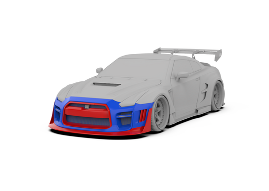 Nissan GTR Nismo Black Edition Track Edition Premium Base CBA DBA 2008 2009 2010 2011 2012 2013 2014 2015 2016 (for installation on 2017 2018 2019 2020 2021 2022 2023 2024 vehicles, 2008 2009 2010 2011 2012 2013 2014 2015 2016 hood is recommended) with Aftermarket Parts - "Godzilla" Widebody Front Bumper & Front Lip Carbon Fiber / FRP from Robot Craftsman