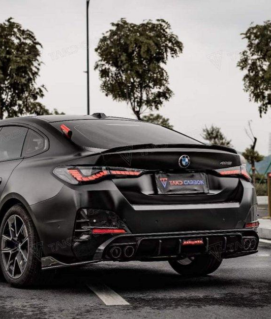 BMW 4 M50 / e Drive 40 (with M-package bumper, does not fit base model) G26 2022 2023 2024 & 4 Series Gran Coupe M440i 430i (with M-package bumper, does not fit base model) G26 2022 2023 2024 with Aftermarket Parts - Rear Spoiler Pre-preg Carbon Fiber from TAKD Carbon