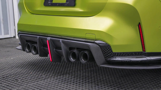 BMW M3 G80 G81 2021 2022 2023 2024 & M4 G82 G83 2021 2022 2023 2024 with Aftermarket Parts - AE V2 Style Rear Diffuser & Canards Carbon Fiber from ArmorExtend