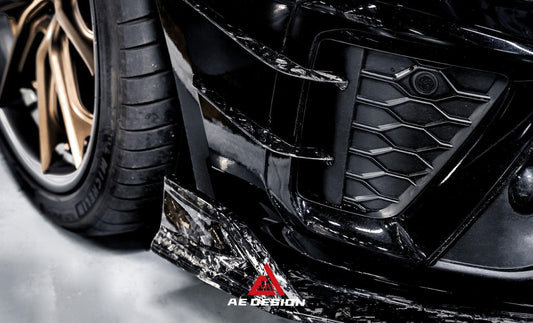 Audi S4 / A4 (With S-line Bumper) B9.5 2020 2021 2022 2023 2024 with Aftermarket Parts - AE Style Front Canards Carbon Fiber from ArmorExtend