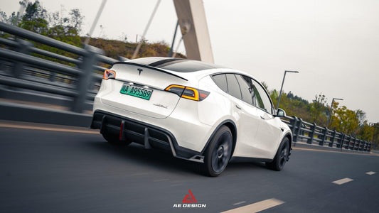 Your Tesla Model Y 2020 2021 2022 2023 2024 with Aftermarket Parts - AE Style Rear Diffuser Carbon Fiber?from??ArmorExtend