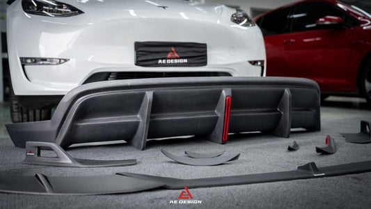Your Tesla Model Y 2020 2021 2022 2023 2024 with Aftermarket Parts - AE Style Rear Diffuser Carbon Fiber from ArmorExtend