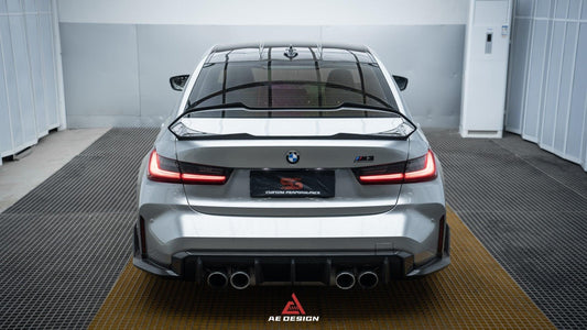BMW M3 G80 2021 2022 2023 2024 & 3 Series 330i M340i (Fits Both Pre-LCI & LCI) 2019 2020 2021 2022 2023 2024 with Aftermarket Parts - AE Style Rear Wing Carbon Fiber from ArmorExtend