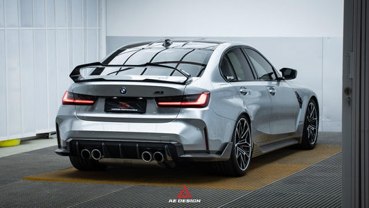 BMW M3 G80 2021 2022 2023 2024 & 3 Series 330i M340i (Fits Both Pre-LCI & LCI) 2019 2020 2021 2022 2023 2024 with Aftermarket Parts - AE Style Rear Wing Carbon Fiber from ArmorExtend