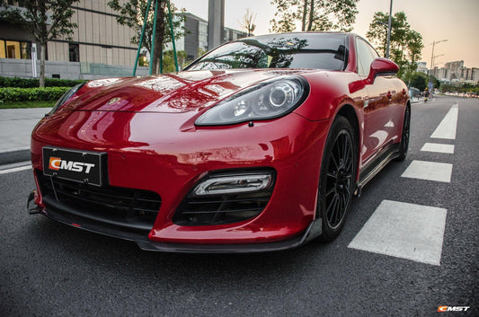 Porsche Panamera 970 970.1 GTS 2010-2013 with Aftermarket Parts - Carbon Fiber & FRP Front Lip from CMST Tuning