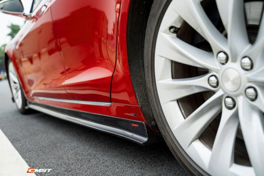 Tesla Model S 2nd Gen late 2016-early 2021 with Aftermarket Parts - V1 Style Side Skirts Carbon Fiber / FRP from CMST Tuning