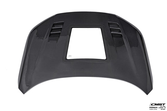 Honda Civic 11th Gen FE1 FE2 FE4 2022-ON with Aftermarket Parts - V2 Tempered Glass Clearview Style Hood Bonnet Carbon Fiber / FRP from CMST Tuning