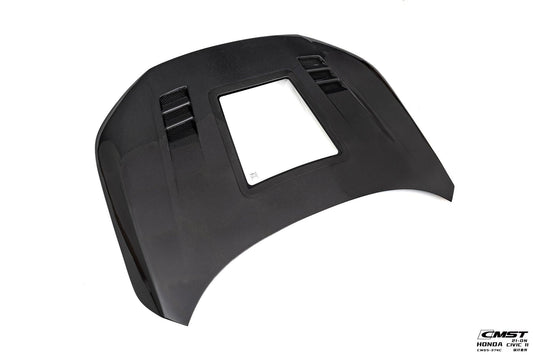 Honda Civic 11th Gen FE1 FE2 FE4 2022-ON with Aftermarket Parts - V2 Tempered Glass Clearview Style Hood Bonnet Carbon Fiber / FRP from CMST Tuning