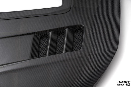 Honda Civic 11th Gen FE1 FE2 FE4 2022-ON with Aftermarket Parts - V2 Tempered Glass Clearview Style Hood Bonnet Carbon Fiber / FRP from CMST Tuning