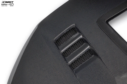 Honda Civic 11th Gen FE1 FE2 FE4 2022-ON with Aftermarket Parts - V2 Tempered Glass Clearview Style Hood Bonnet Carbon Fiber / FRP from CMST Tuning