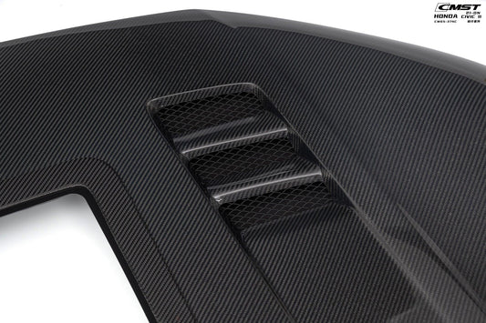 Honda Civic 11th Gen FE1 FE2 FE4 2022-ON with Aftermarket Parts - V2 Tempered Glass Clearview Style Hood Bonnet Carbon Fiber / FRP from CMST Tuning