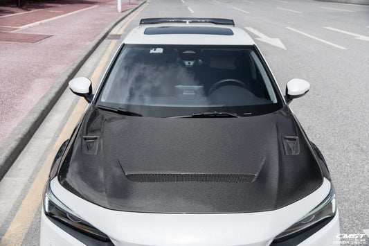 Honda Civic 11th Gen FE1 FE2 FE4 2022-ON with Aftermarket Parts - V1 Vented Style Hood Bonnet Carbon Fiber / FRP from CMST Tuning