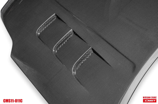 Nissan 350Z Nismo Performance Anniversary Grand Touring Base Fairlady Z Z33 2003-2009 with Aftermarket Parts - V2 Vented Style Hood Bonnet Carbon Fiber / FRP from CMST Tuning