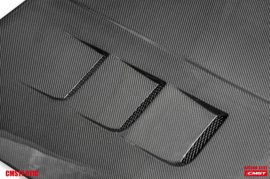 Nissan 350Z Nismo Performance Anniversary Grand Touring Base Fairlady Z Z33 2003-2009 with Aftermarket Parts - V2 Vented Style Hood Bonnet Carbon Fiber / FRP from CMST Tuning