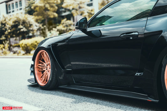 Ford Mustang GT 5.0 Mach1 Bullitt Ecoboost 2.3 S550.2 2018-2023 (Designed to be compatible with CMST S550.2 widebody kit. Goes over OEM rocker panel.) with Aftermarket Parts - Widebody Style Side Skirts Carbon Fiber / FRP from CMST Tuning