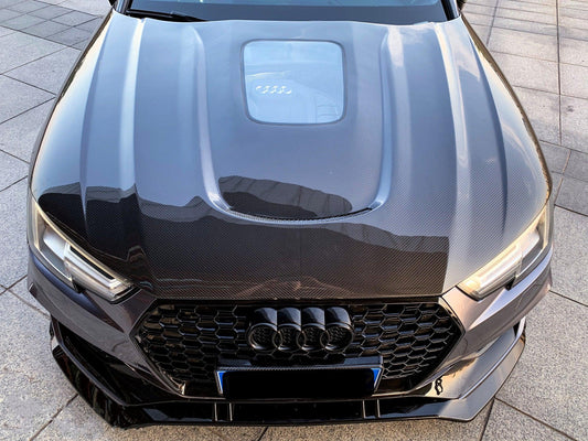 SD Carbon Fiber Tempered Glass Hood Bonnet For Audi A4 S4 2017-ON B9 B9.5 - Performance SpeedShop