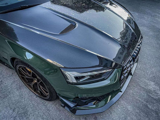 Audi RS5 S5 A5 B9 B9.5 2017 2018 2019 2020 2021 2022 2023 2024 with Aftermarket Parts - AE Style Hood Bonnet Carbon Fiber from ArmorExtend
