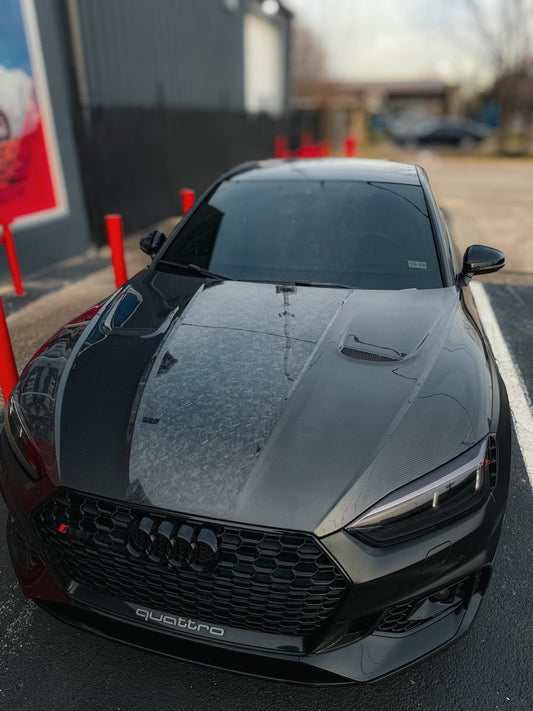 Audi RS5 S5 A5 B9 B9.5 2017 2018 2019 2020 2021 2022 2023 2024 with Aftermarket Parts - AE Style Hood Bonnet Carbon Fiber from ArmorExtend
