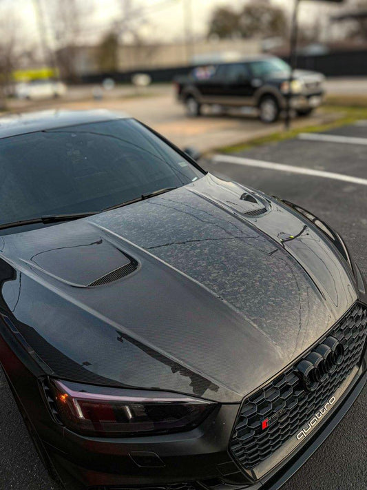 Audi RS5 S5 A5 B9 B9.5 2017 2018 2019 2020 2021 2022 2023 2024 with Aftermarket Parts - AE Style Hood Bonnet Carbon Fiber from ArmorExtend
