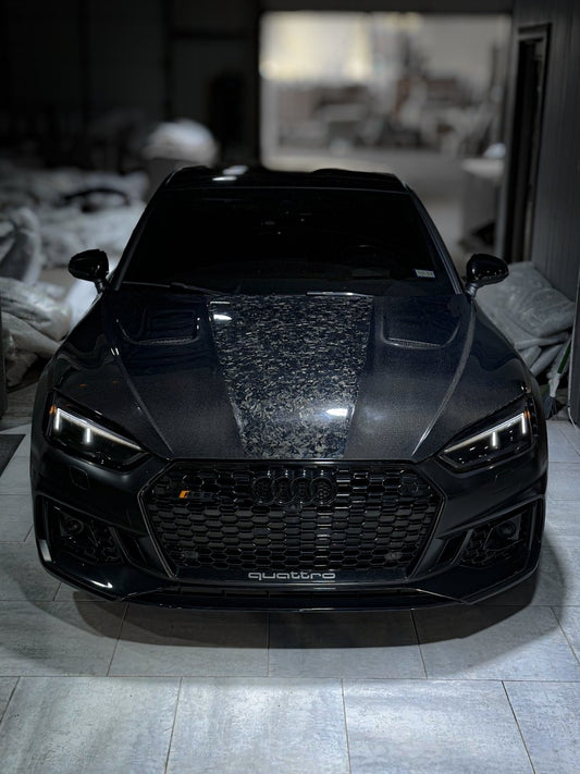 Audi RS5 S5 A5 B9 B9.5 2017 2018 2019 2020 2021 2022 2023 2024 with Aftermarket Parts - AE Style Hood Bonnet Carbon Fiber from ArmorExtend