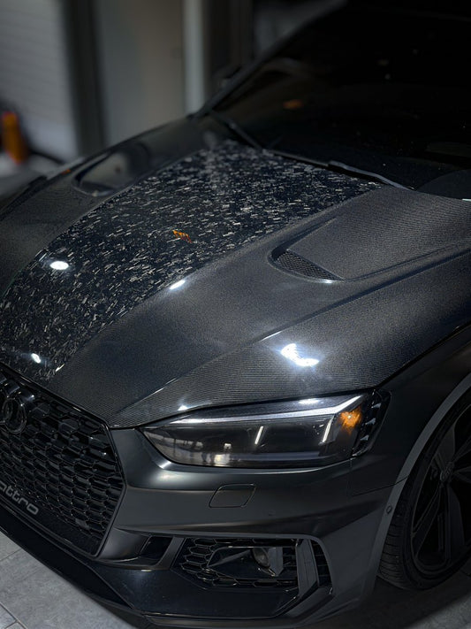 Audi RS5 S5 A5 B9 B9.5 2017 2018 2019 2020 2021 2022 2023 2024 with Aftermarket Parts - AE Style Hood Bonnet Carbon Fiber from ArmorExtend