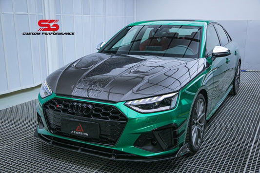 Audi S4 / A4 (With S-line Bumper) B9.5 2020 2021 2022 2023 2024 with Aftermarket Parts - AE Style Front Canards Carbon Fiber from ArmorExtend