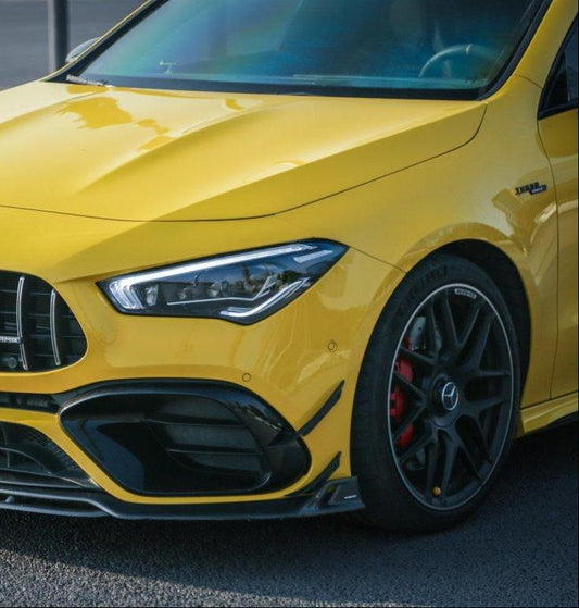 Mercedes Benz CLA45S C118 2020 2021 2022 2023 2024 with Aftermarket Parts - AE Style Front Canards Carbon Fiber from ArmorExtend