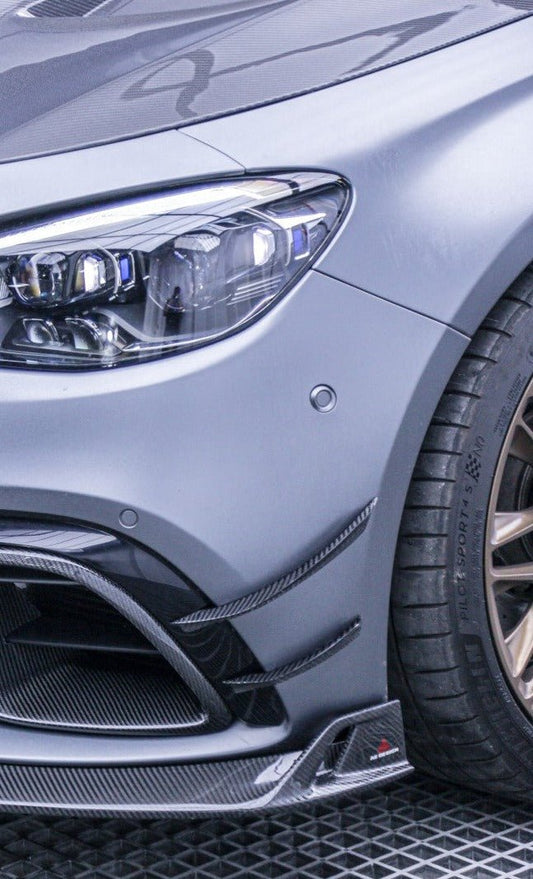 Mercedes Benz E63 E63S W213 2021 2022 2023 2024 with Aftermarket Parts - AE Front Canards Carbon Fiber from ArmorExtend